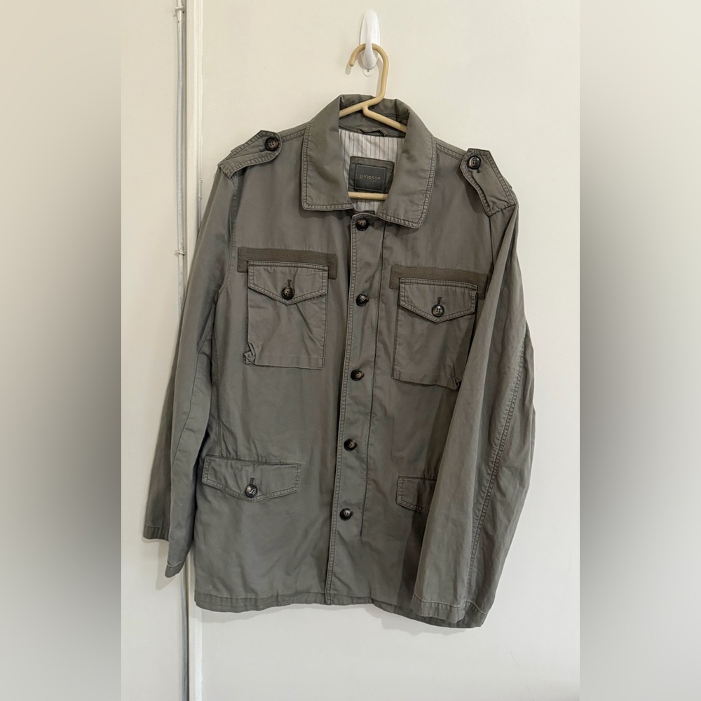 Oviesse men's grey field jacket utility-style button-flap pockets size XL